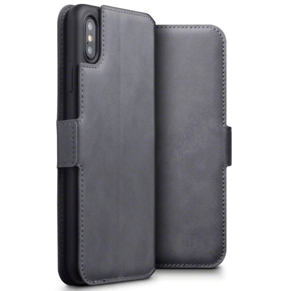 Qubits - lederen slim folio wallet hoes - iPhone XS Max - grijs