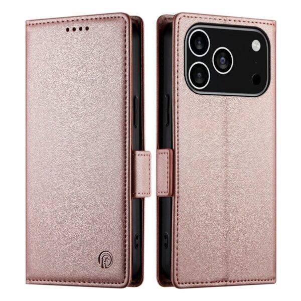 Lunso iPhone 17 Pro hoesje - PU leren Bookcase met ruimte voor pasjes - Rose Goud