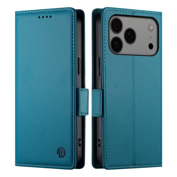 Lunso iPhone 17 Pro Max hoesje - PU leren Bookcase met ruimte voor pasjes - Blauw