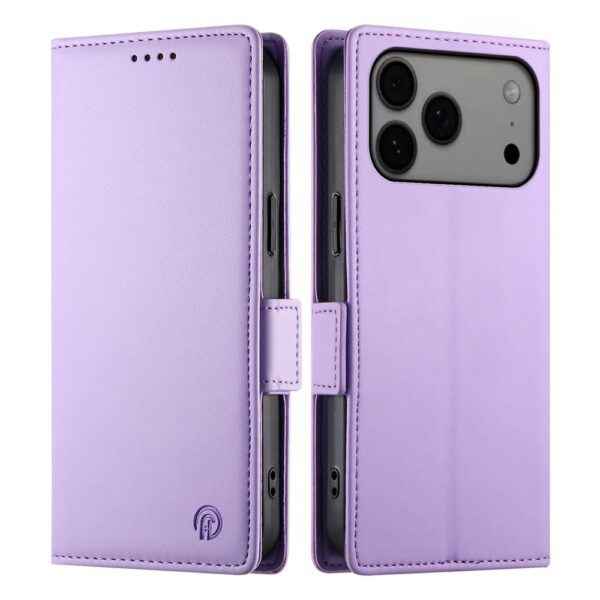 Lunso iPhone 17 Pro Max hoesje - PU leren Bookcase met ruimte voor pasjes - Lila