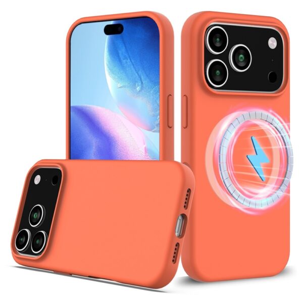 Lunso iPhone 17 Pro hoesje - Flexibel siliconen Backcover met MagSafe - Oranje