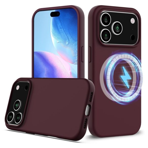 Lunso iPhone 17 Pro Max hoesje - Flexibel siliconen Backcover met MagSafe - Bordeaux Rood