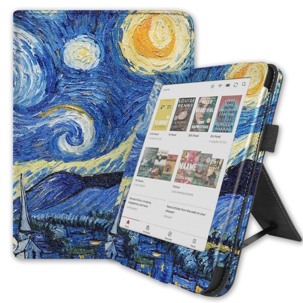 Lunso Kobo Clara BW / Clara Colour hoes (6 inch) - Luxe Stand sleepcover - Van Gogh Sterrennacht