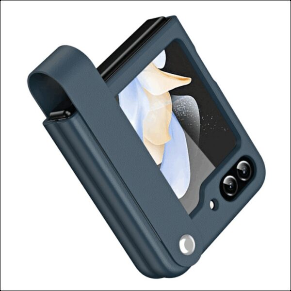 Lunso Samsung Galaxy Z Flip 7 FE / Z Flip6 Leren hoes met band - strap case - Donkerblauw