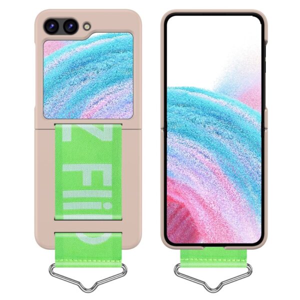 Lunso - Samsung Galaxy Z Flip5 - Hoes met band - Lichtroze/Groen