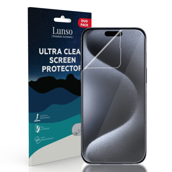 Lunso - iPhone 15 Pro Max - Duo Pack (2 stuks) Beschermfolie - Full Cover Screen protector