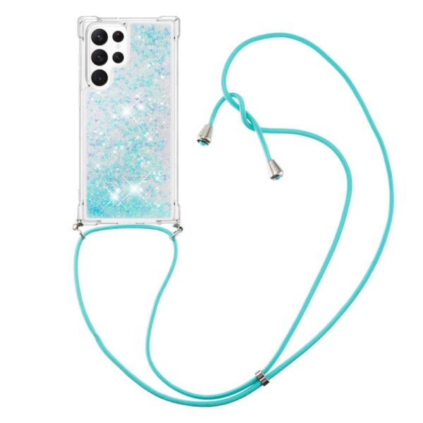 Lunso - Samsung Galaxy S23 Ultra - Telefoonhoes met koord - Glitter Lichtblauw