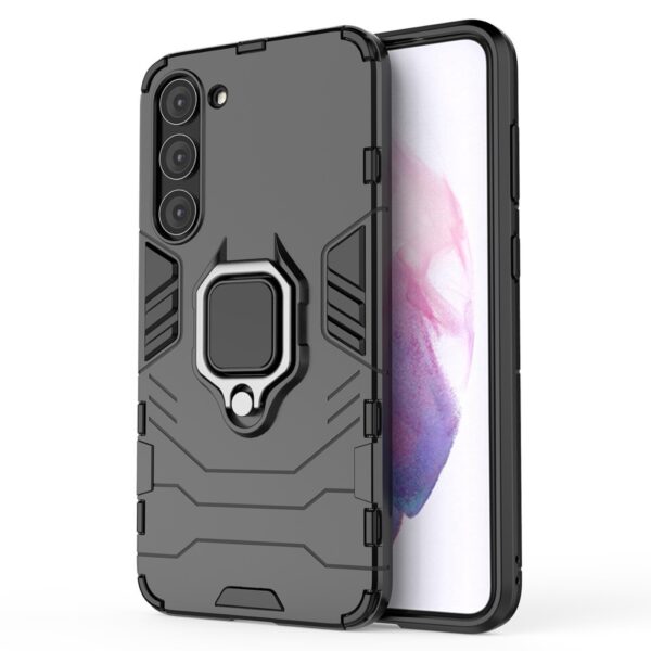 Lunso - Samsung Galaxy S23 - Armor backcover hoes met ringhouder - Zwart