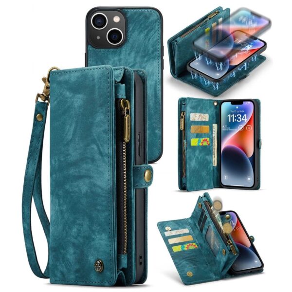 Caseme - iPhone 14 - Vintage 2 in 1 portemonnee hoes - Blauw