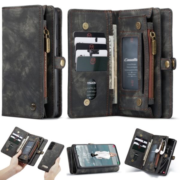Caseme - Vintage 2 in 1 portemonnee hoes - Samsung Galaxy S21 FE - Zwart