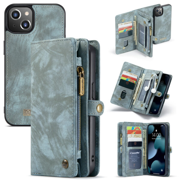 Caseme - vintage 2 in 1 portemonnee hoes - iPhone 13 Mini - Blauw