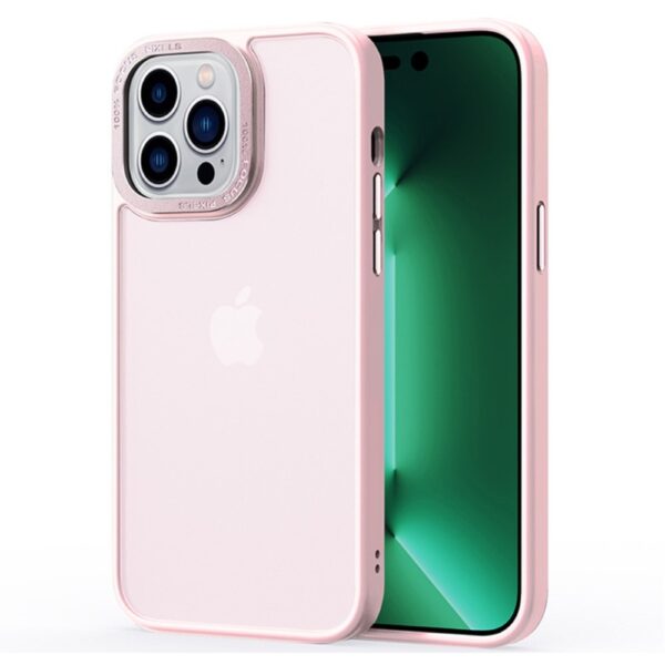 Lunso - iPhone 15 Plus - Back cover hoesje - Metalen ring Lichtroze