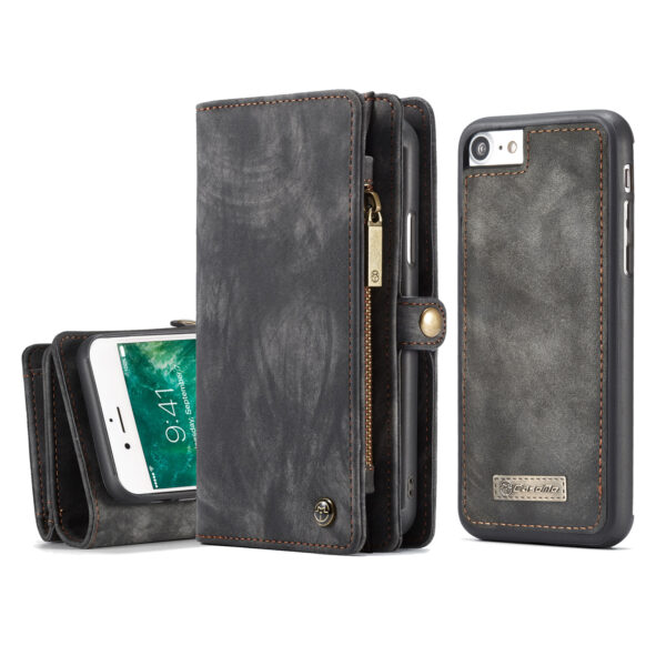 Caseme - vintage 2 in 1 portemonnee hoes - iPhone SE (2022 / 2020) / 8 / 7 / 6(s) - Grijs