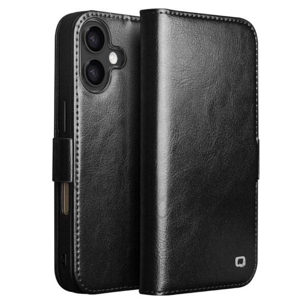 Qialino iPhone 17 hoesje - Leren bookcase - Zwart