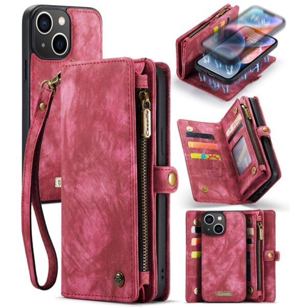 Caseme - iPhone 15 - Vintage 2 in 1 portemonnee hoes - Rood