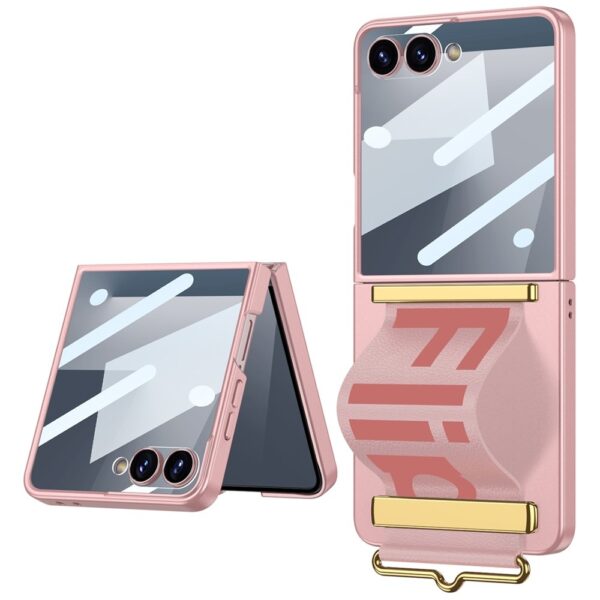 Lunso Samsung Galaxy Z Flip 7 backcover hoesje met Polsband - Lichtroze