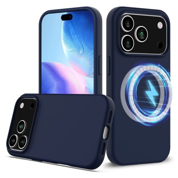 Lunso iPhone 17 Pro hoesje - Flexibel siliconen Backcover met MagSafe - Donkerblauw
