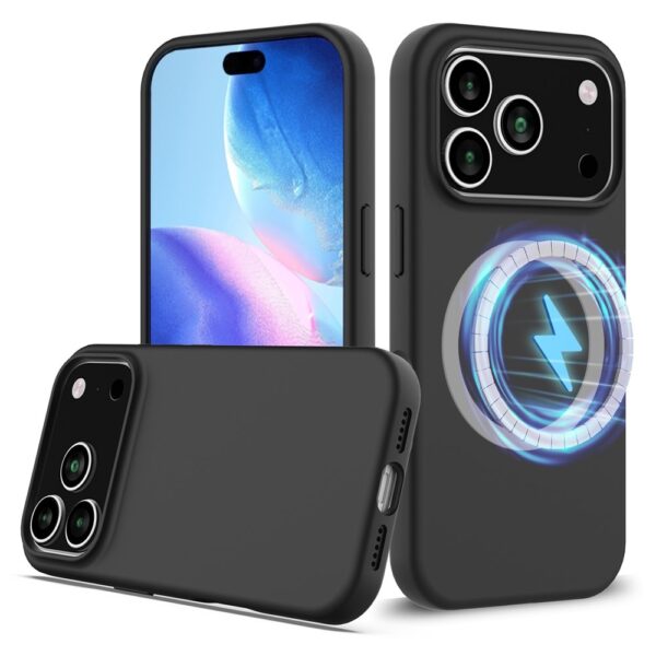Lunso iPhone 17 Pro Max hoesje - Flexibel siliconen Backcover met MagSafe - Zwart