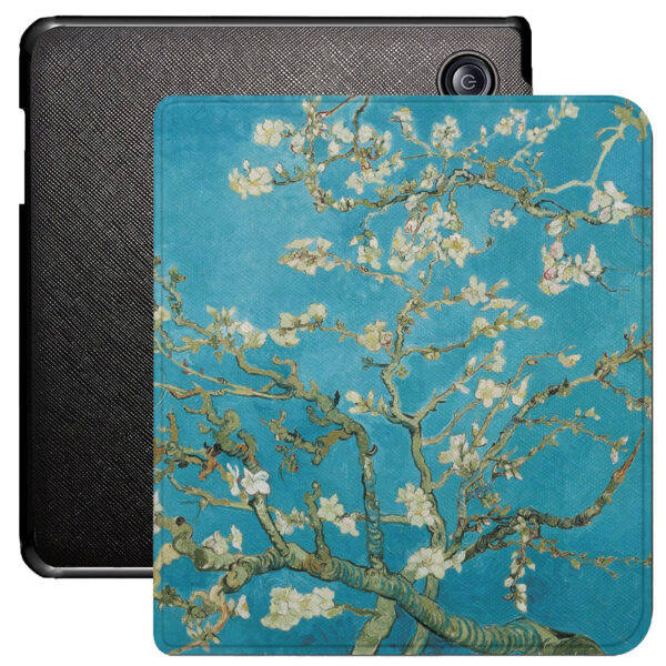 Lunso Kobo Libra Colour hoes (7 inch) - Vegan Saffiano Leren sleepcover - Van Gogh Amandelbloesem