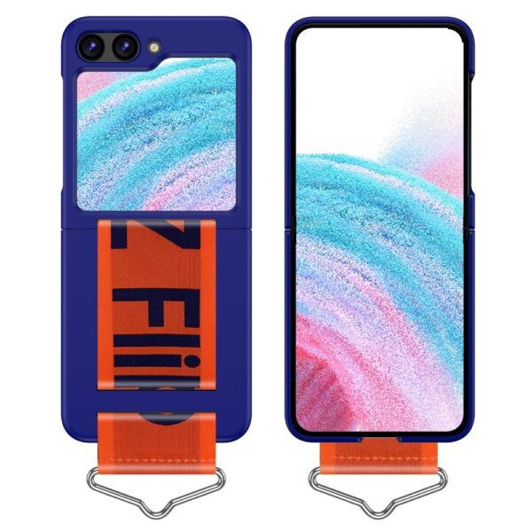 Lunso - Samsung Galaxy Z Flip5 - Hoes met band - Blauw/Oranje