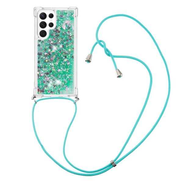 Lunso - Samsung Galaxy S23 Ultra - Telefoonhoes met koord - Glitter Groen