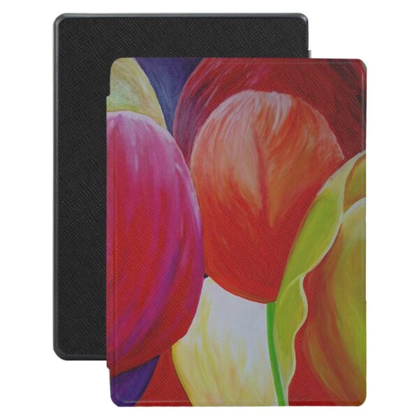 Lunso - Kobo Aura H20 Edition 1 hoes (6.8 inch) - Vegan Saffiano Leren sleep cover - Tulpen