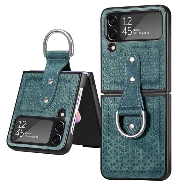 Lunso - Samsung Galaxy Z Flip4 - Kunstleren backcover hoesje met ringhouder - Groen