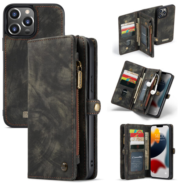 Caseme - vintage 2 in 1 portemonnee hoes - iPhone 13 Pro Max - Zwart