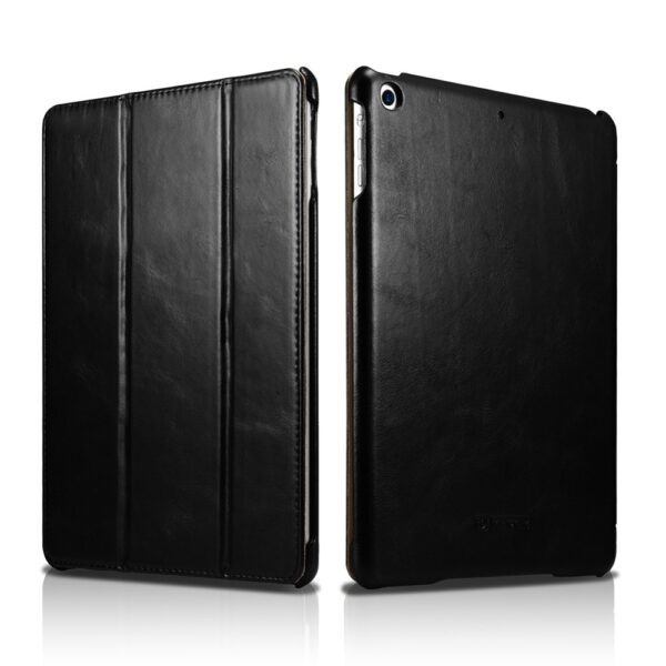 Icarer - 3-Vouw echt lederen sleepcover hoes - iPad 9.7 (2017/2018) / Pro 9.7 / Air / Air 2 - Zwart