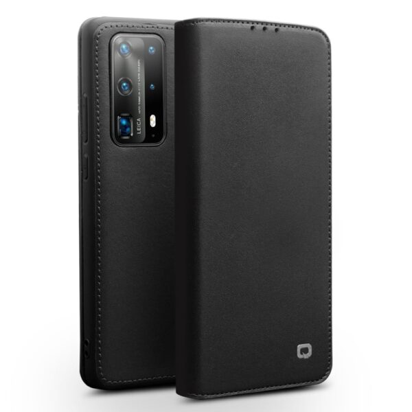 Qialino - echt lederen luxe wallet hoes - Huawei P40 - Zwart