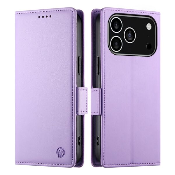 Lunso iPhone 17 Pro hoesje - PU leren Bookcase met ruimte voor pasjes - Lila