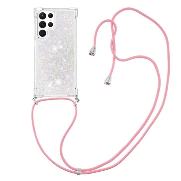Lunso - Samsung Galaxy S23 Ultra - Telefoonhoes met koord - Glitter Zilver/Roze