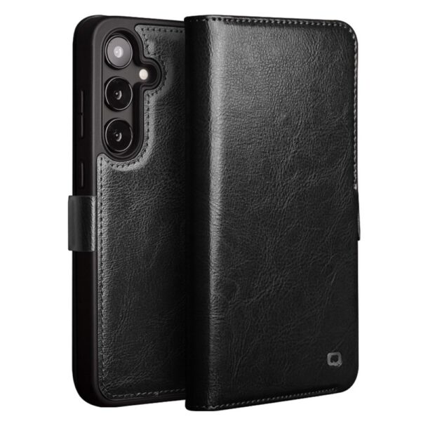 Qialino Samsung Galaxy S25 hoesje - Leren bookcase - Zwart