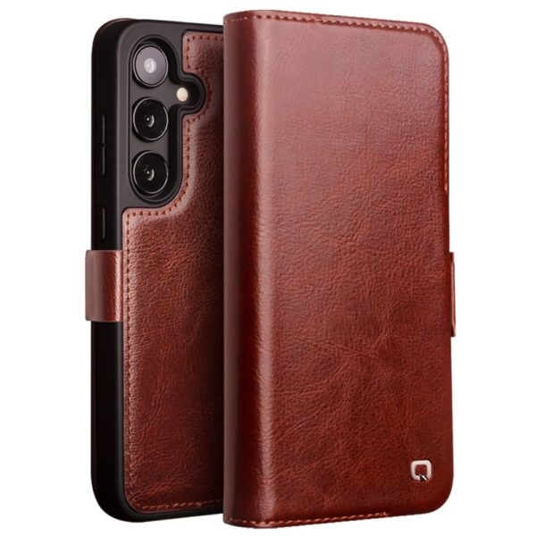 Qialino - Samsung Galaxy S24 Plus - Leren bookcase hoes - Bruin