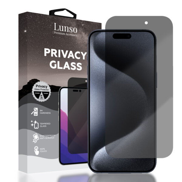 Lunso - iPhone 15 Plus / 15 Pro Max - Privacy Glass - Screen protector
