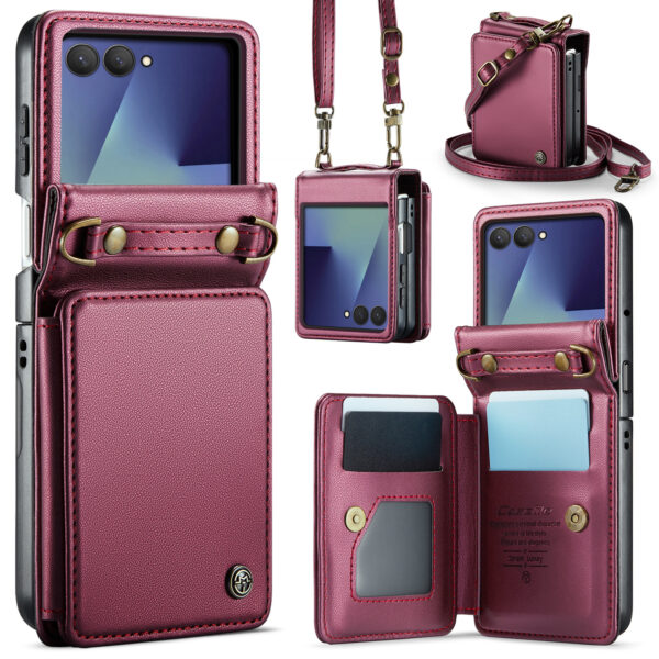 CaseMe Samsung Galaxy Z Flip 7 PU Leren Backcover hoesje met kaarthouder - Rood