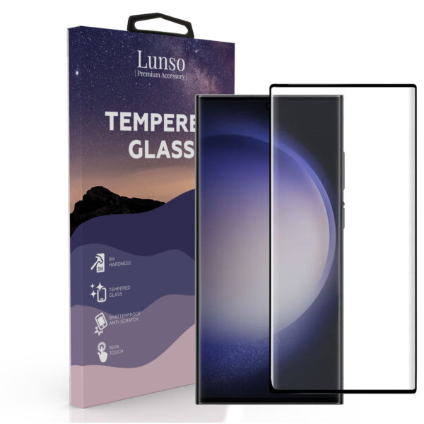 Lunso - Samsung Galaxy S23 Ultra - Gehard Beschermglas - Full Cover Screenprotector - Black Edge