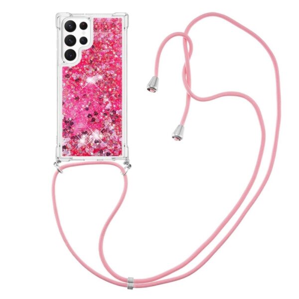 Lunso - Samsung Galaxy S23 Ultra - Telefoonhoes met koord - Glitter Roze