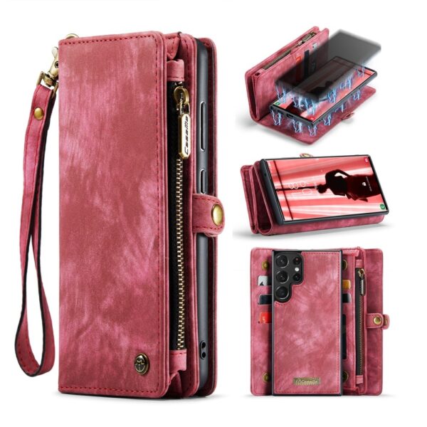 Caseme - Samsung Galaxy S23 Ultra - Vintage 2 in 1 portemonnee hoes - Rood