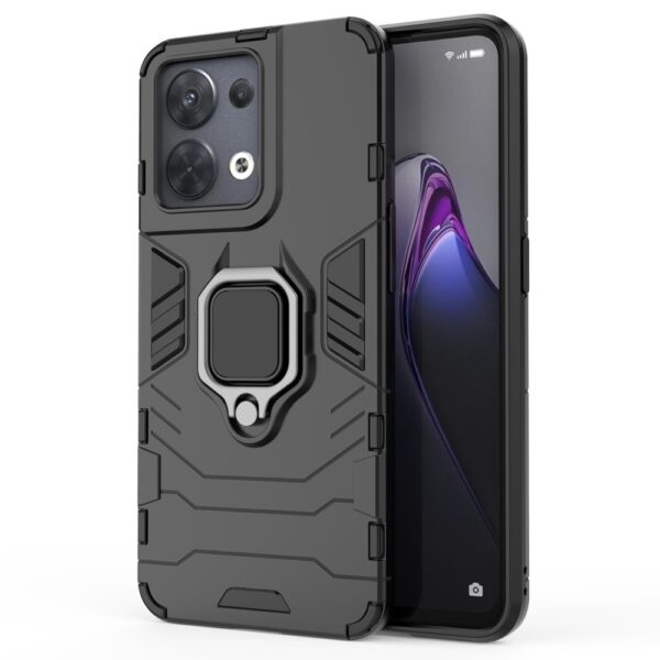 Lunso - Oppo Reno 8 - Armor backcover hoes met ringhouder - Zwart