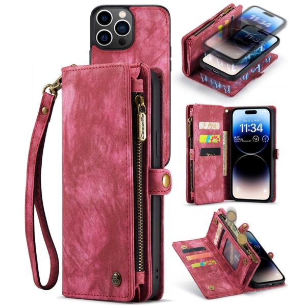 Caseme - iPhone 14 Pro Max - Vintage 2 in 1 portemonnee hoes - Rood