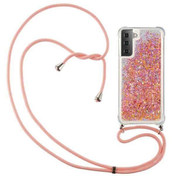 Lunso - Backcover hoes met koord - Samsung Galaxy S21 Plus - Glitter Roze