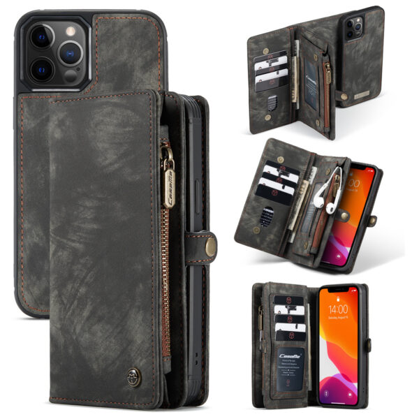 Caseme - vintage 2 in 1 portemonnee hoes - iPhone 12 Pro Max - Zwart
