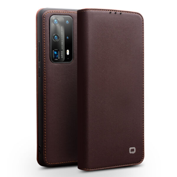 Qialino - echt lederen luxe wallet hoes - Huawei P40 - Bruin