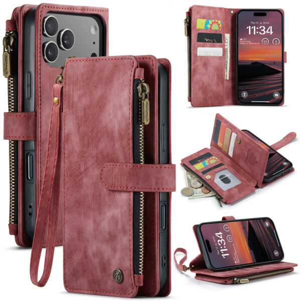 Caseme iPhone 17 Pro Max PU leren hoesje - portemonnee - Rood