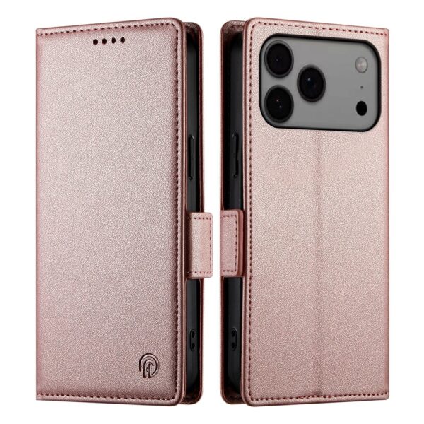 Lunso iPhone 17 Pro Max hoesje - PU leren Bookcase met ruimte voor pasjes - Rose Goud