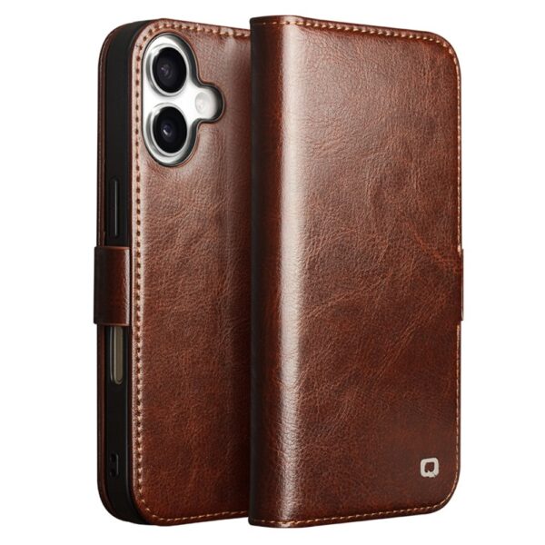 Qialino iPhone 17 hoesje - Leren bookcase - Bruin