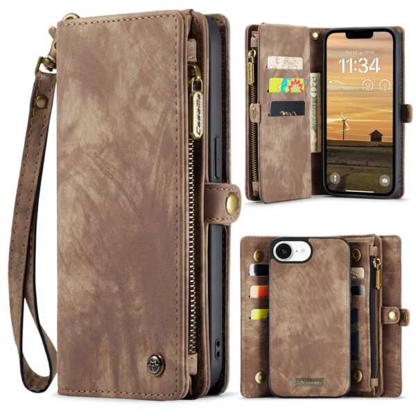 Caseme iPhone 16e hoesje - Vintage 2 in 1 portemonnee - Bruin