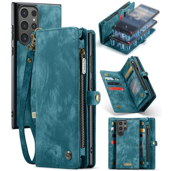Caseme Samsung Galaxy S24 Ultra hoes - Vintage 2 in 1 portemonnee - Lichtblauw