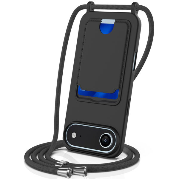 Lunso iPhone 17 Air - Telefoonhoes met koord en kaarthouder - Zwart
